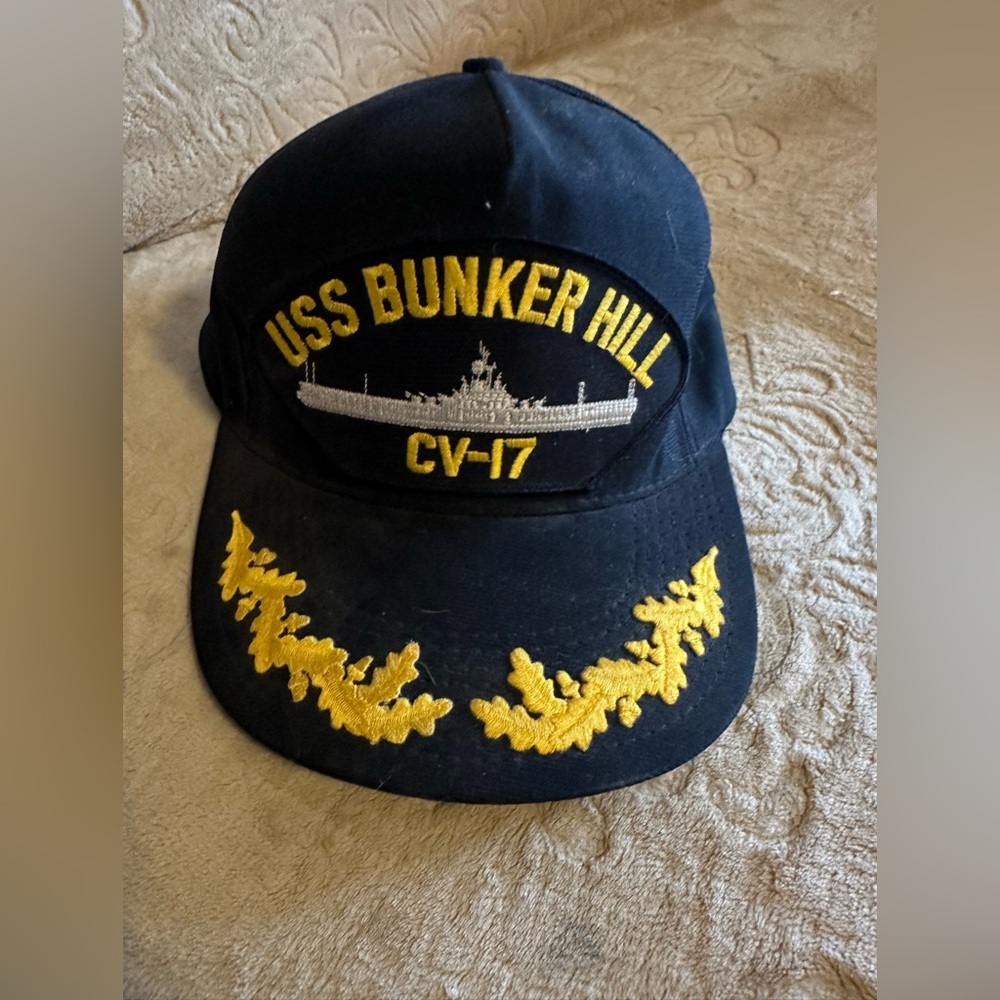 USS Bunker Hill CV-17 Black Cap with Gold Embroidery Ballcap Hat Cap USA US Navy